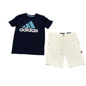 Adidas Blue White Shirt and Tommy Hilfiger White Shorts 2-pc set $69